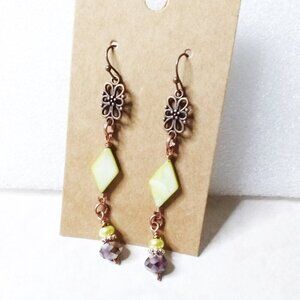 Pale Green [almost Chartreuse] Millefiori Glass + Copper! X-Long & Lightweight!